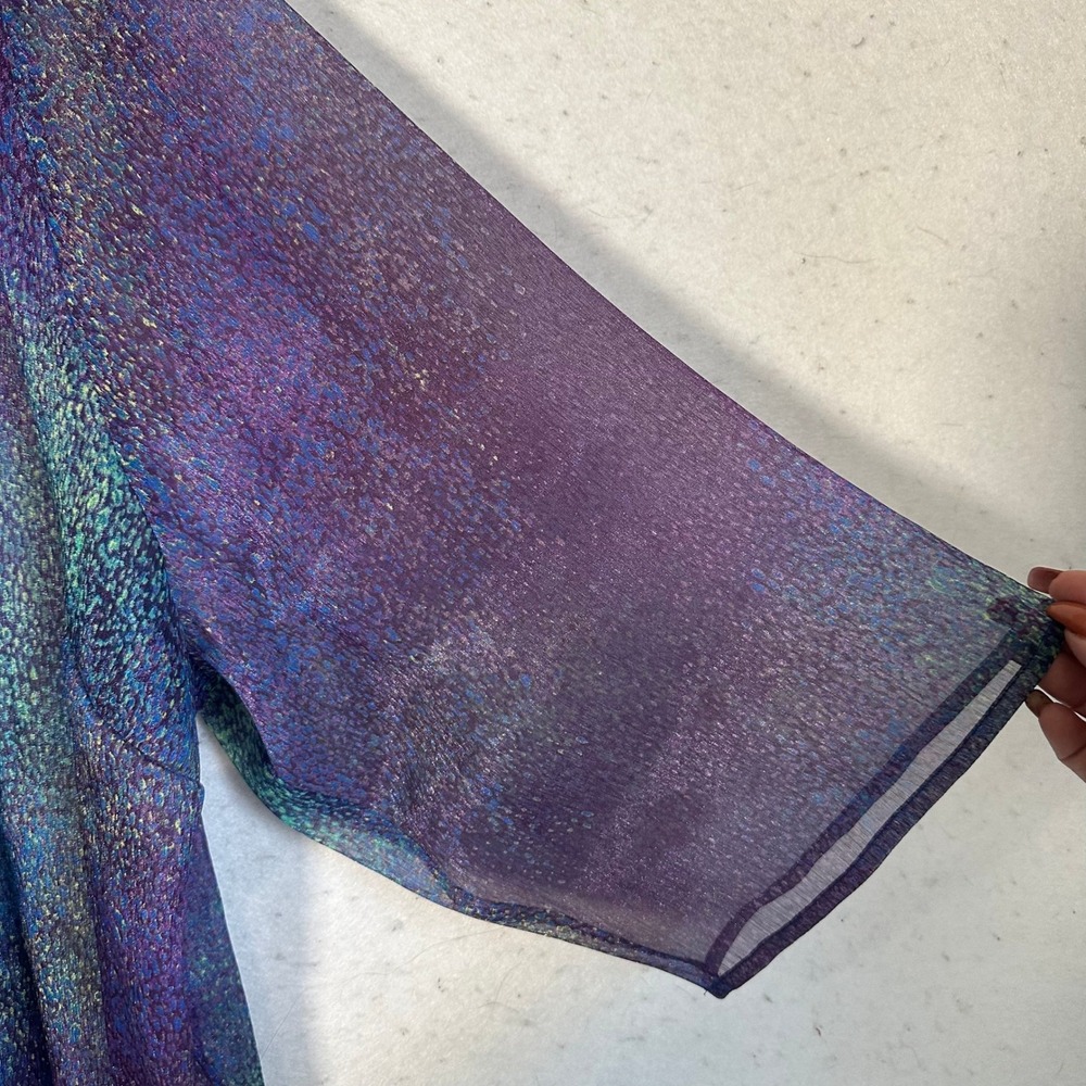 Maggie Barnes Catherines 5X Purple Teal Sheer Button Cardigan Top Plus Size - Picture 2 of 4